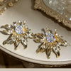 Electroplated Copper Zircon Flower Earrings For Women High End Vintage Style Floral Jewelry Wholesale