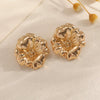 Electroplated Gold Floral Alloy Earrings With Threedimensional Petal Design And Stainless Steel Ear Posts