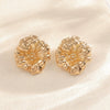 Electroplated Gold Floral Alloy Earrings With Threedimensional Petal Design And Stainless Steel Ear Posts