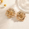 Electroplated Gold Floral Alloy Earrings With Threedimensional Petal Design And Stainless Steel Ear Posts