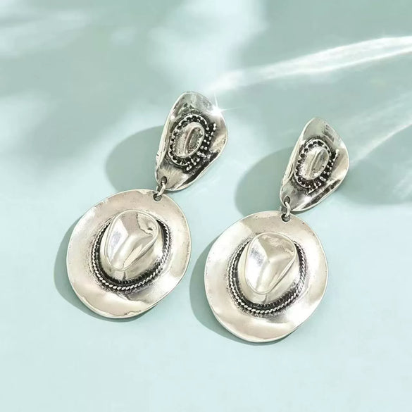Electroplated Iron Hat Pendant Earrings With Geometric Design And Steel Ear Needles For Women