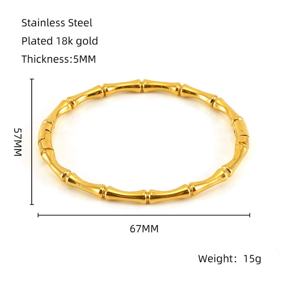 Electroplated 18K 316L Stainless Steel Women's Simple Bamboo Style Bracelet