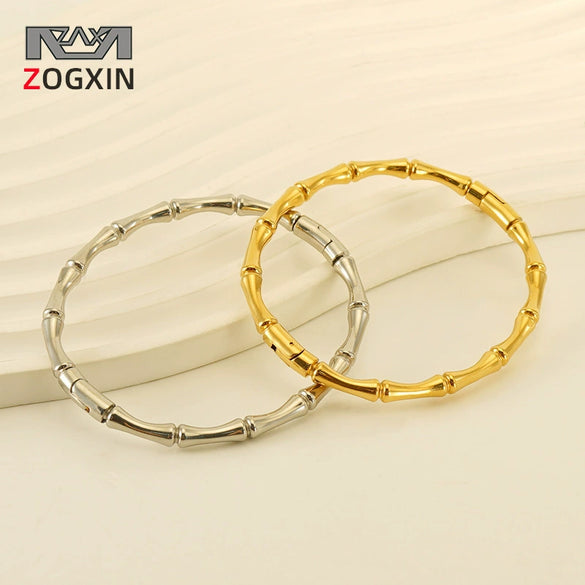 Electroplated 18K 316L Stainless Steel Women's Simple Bamboo Style Bracelet