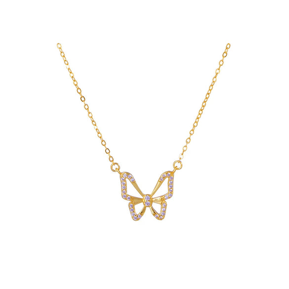 Electroplated Silver Bow Pendant Necklace With Cross Chain Elegant Light Luxury Fashion Jewelry