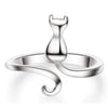 Electroplated Sterling Silver Cat Moon And Star Open Ring Adjustable Animal Zodiac Jewelry For Women