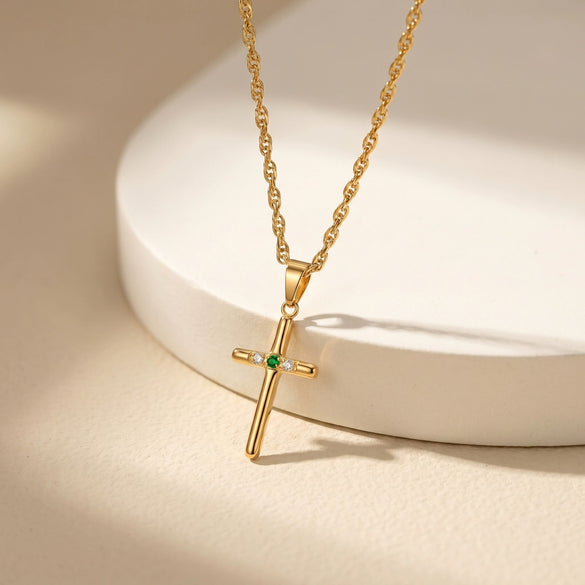 Electroplated Titanium Steel Cross Pendant Necklace With Zircon Accents Slim Bar Design Light Luxury Women's Jewelry For Layered Wear