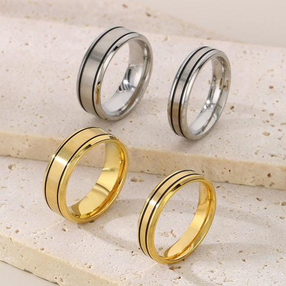 Electroplated Titanium Steel Geometric Ring For Couples