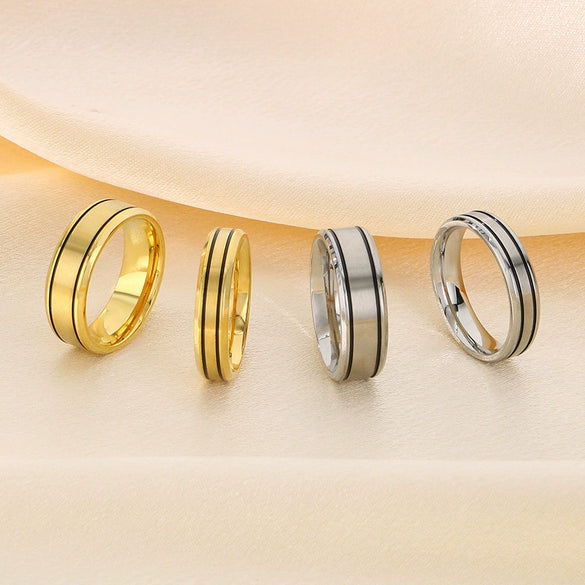 Electroplated Titanium Steel Geometric Ring For Couples