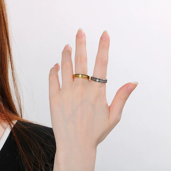 Electroplated Titanium Steel Geometric Ring For Couples