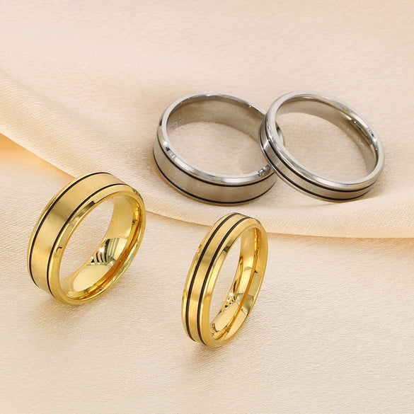 Electroplated Titanium Steel Geometric Ring For Couples