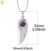 Electroplated Zinc Alloy Angel Wing Pendant Necklace With Inlaid Natural Stone Crystal Feather Design Ball Chain Minimalist Unisex Jewelry