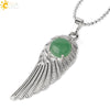Electroplated Zinc Alloy Angel Wing Pendant Necklace With Inlaid Natural Stone Crystal Feather Design Ball Chain Minimalist Unisex Jewelry