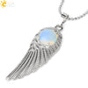 Electroplated Zinc Alloy Angel Wing Pendant Necklace With Inlaid Natural Stone Crystal Feather Design Ball Chain Minimalist Unisex Jewelry