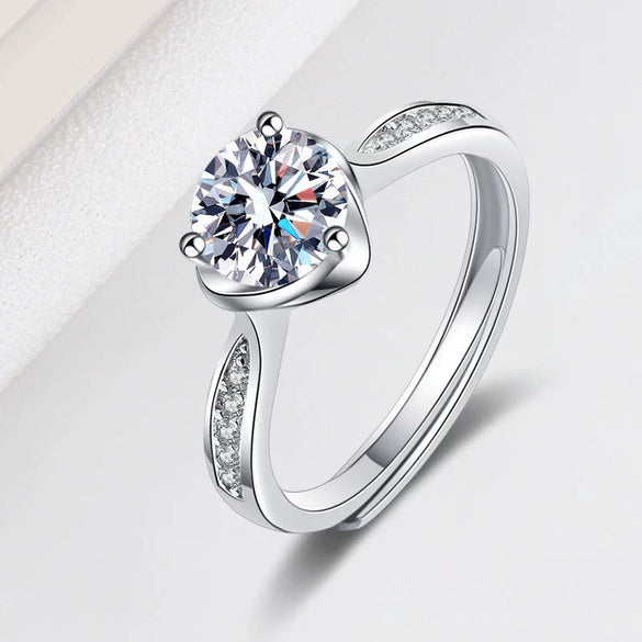 Elegant Adjustable Sterling Silver Geometric Heart Ring For Women Electroplated Full Diamond Style Fashion Jewelry