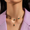 Elegant All Match Multi Layer Bow Love Flower Imitation Emerald Gem Necklace For Women Alloy Material Geometric Pattern Electroplating Process