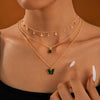 Elegant All Match Multi Layer Bow Love Flower Imitation Emerald Gem Necklace For Women Alloy Material Geometric Pattern Electroplating Process