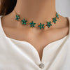 Elegant All Match Multi Layer Bow Love Flower Imitation Emerald Gem Necklace For Women Alloy Material Geometric Pattern Electroplating Process