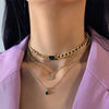 Elegant All Match Multi Layer Bow Love Flower Imitation Emerald Gem Necklace For Women Alloy Material Geometric Pattern Electroplating Process
