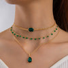 Elegant All Match Multi Layer Bow Love Flower Imitation Emerald Gem Necklace For Women Alloy Material Geometric Pattern Electroplating Process