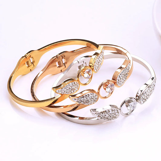 Elegant Angel Wings Titanium Steel Inlay Zircon Bangle