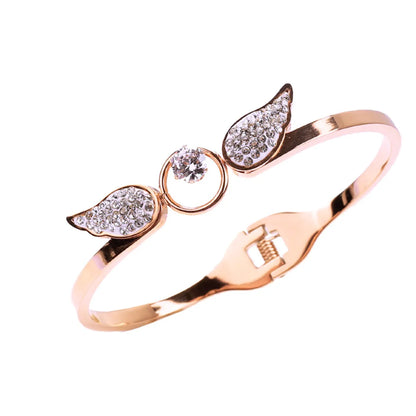 Elegant Angel Wings Titanium Steel Inlay Zircon Bangle