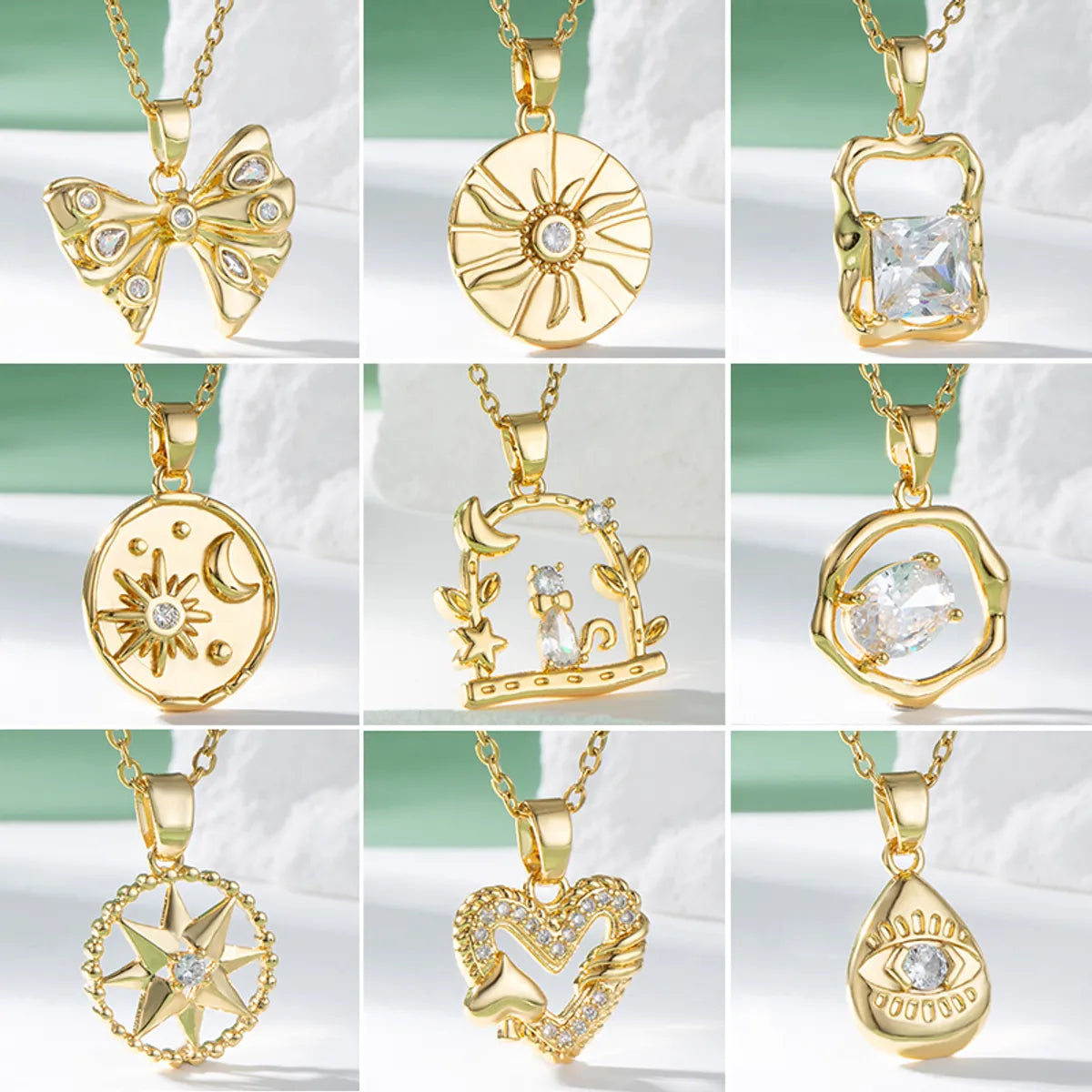 Stainless Steel Titanium Steel 18K Gold Plated Elegant Artistic Plating Inlay Heart Shape Flower Bow Knot Zircon Pendant Necklace