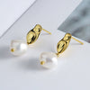 Elegant Baroque Irregular Beads Freshwater Pearl S925 Sterling Silver Electroplated Geometric Ear Stud Pendant Earrings