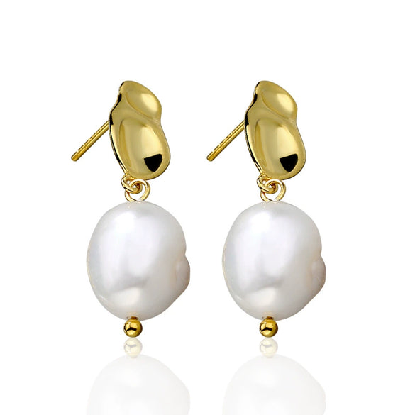 Elegant Baroque Irregular Beads Freshwater Pearl S925 Sterling Silver Electroplated Geometric Ear Stud Pendant Earrings