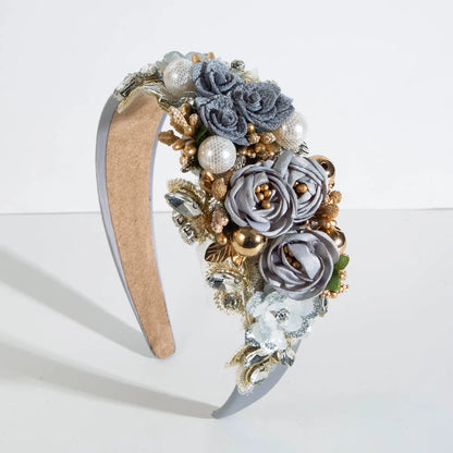 Elegant Baroque Style Flower Alloy Cloth Inlay Rhinestones Pearl Hair Band