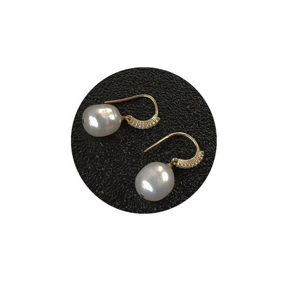 Elegant Baroque Style Freshwater Pearl And Zircon Drop Shaped Copper Earrings For Women With Handmade Electroplated Finish