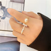 Elegant Baroque Style Freshwater Pearl Copper Ring For Women Geometric Adjustable Fashion Ring