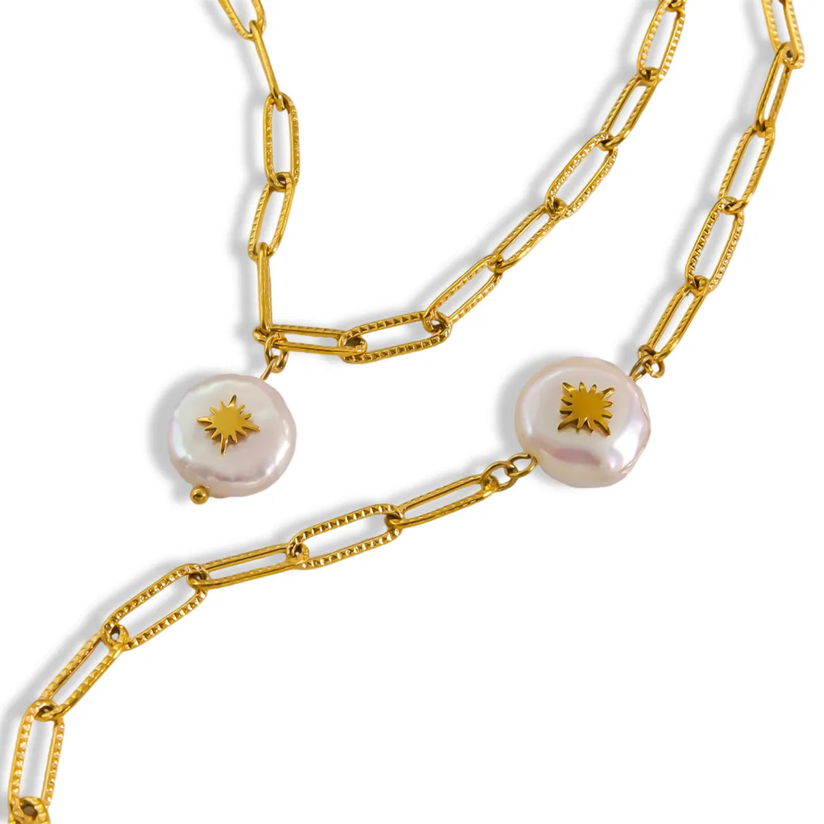 Elegant Baroque Style Geometric Stainless Steel Plating Inlay Pearl 18k Gold Plated Bracelets Necklace