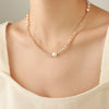 Elegant Baroque Style Round Natural Stone Freshwater Pearl Titanium Steel 18k Gold Plated Necklace In Bulk