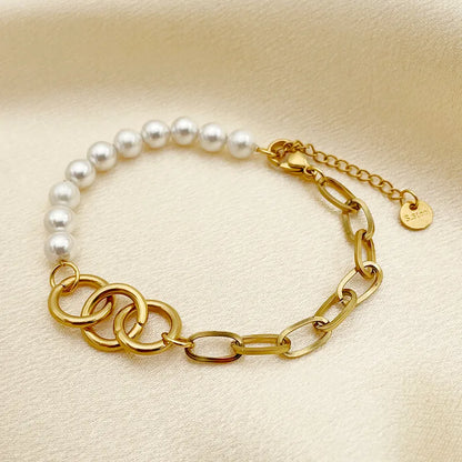 Elegant Baroque Style Simple Style Round 304 Stainless Steel 14K Gold Plated Bracelets In Bulk