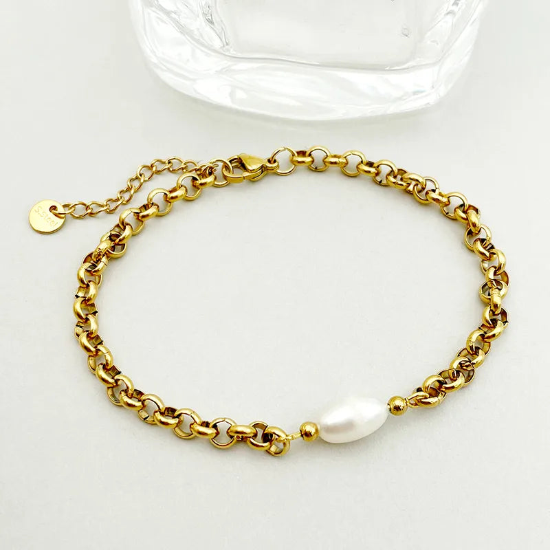 Elegant Baroque Style Simple Style Round 304 Stainless Steel 14K Gold Plated Bracelets In Bulk