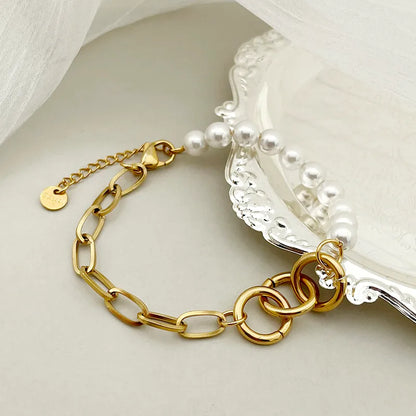 Elegant Baroque Style Simple Style Round 304 Stainless Steel 14K Gold Plated Bracelets In Bulk