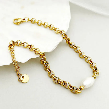 Elegant Baroque Style Simple Style Round 304 Stainless Steel 14K Gold Plated Bracelets In Bulk