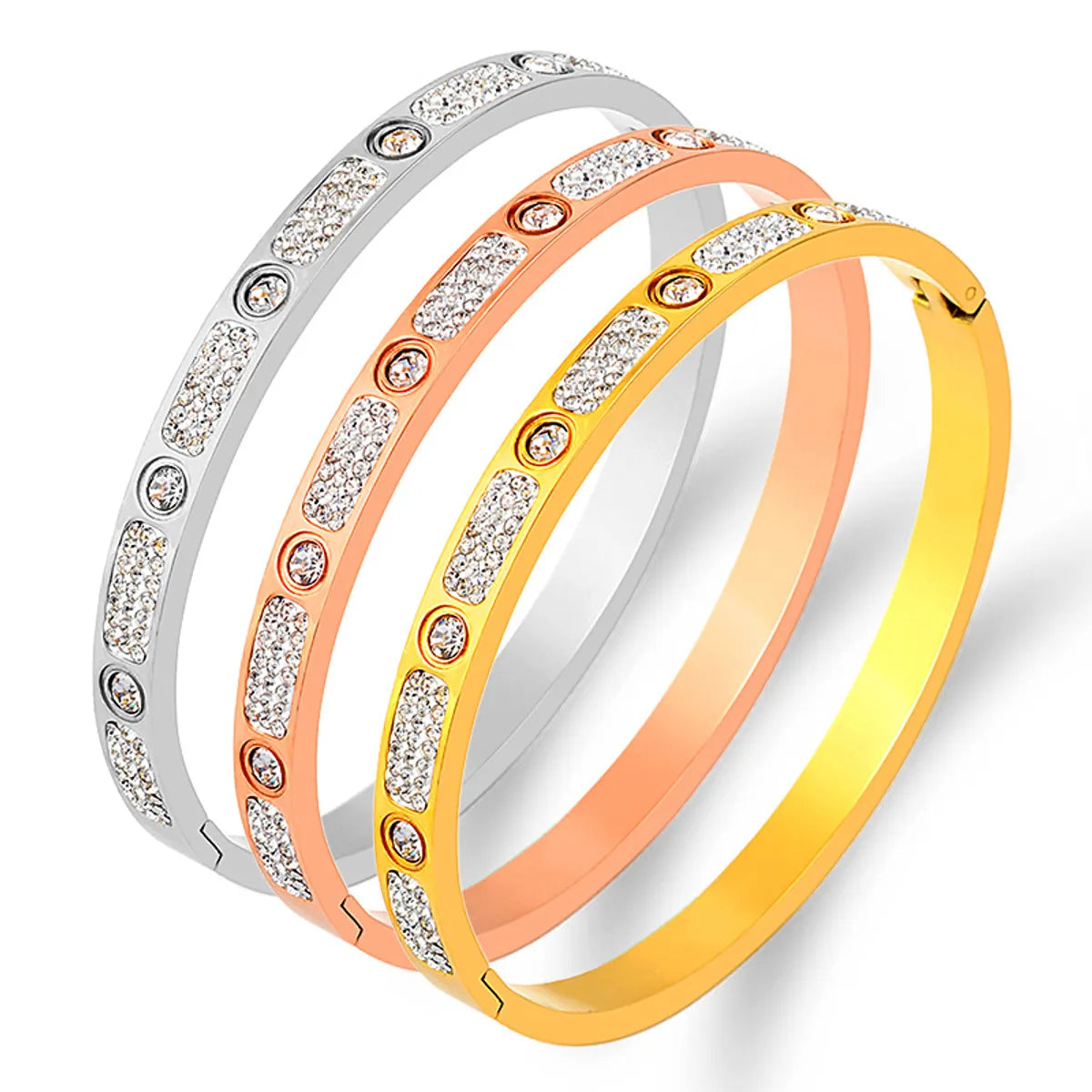 Elegant Basic Geometric Stainless Steel Inlay Zircon Bangle