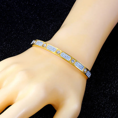 Elegant Basic Geometric Stainless Steel Inlay Zircon Bangle