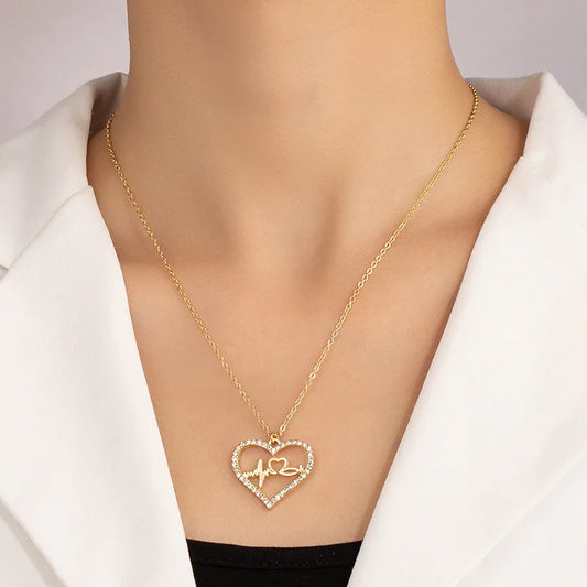 Elegant Basic Lady Heart Shape Zircon Alloy Wholesale Pendant Necklace