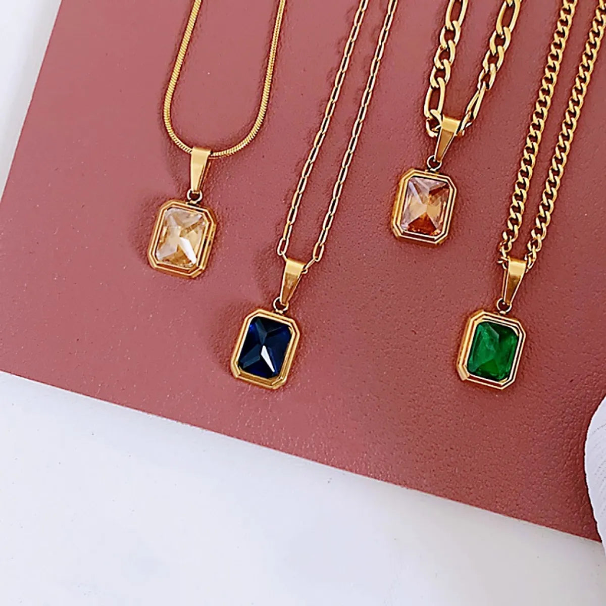 Elegant Basic Lady Square Stainless Steel Inlay Zircon Pendant Necklace