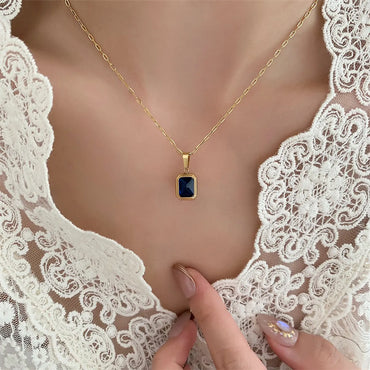 Elegant Basic Lady Square Stainless Steel Inlay Zircon Pendant Necklace