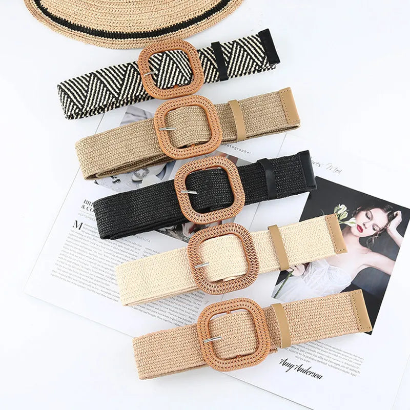 Elegant Basic Solid Color Straw Women'S Woven Belts