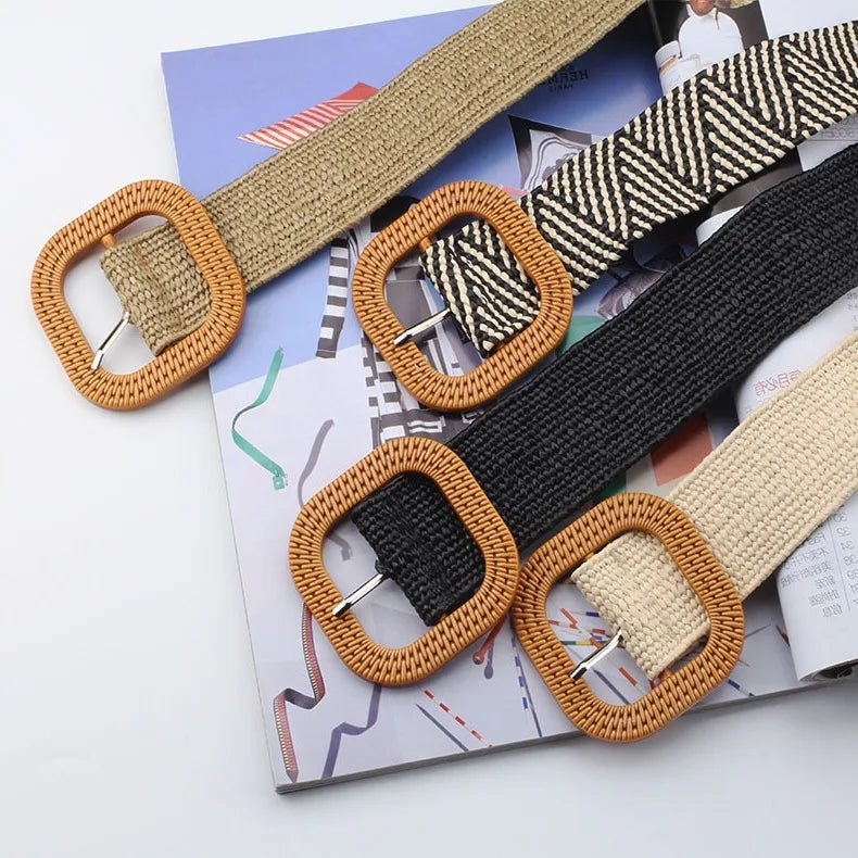 Elegant Basic Solid Color Straw Women'S Woven Belts