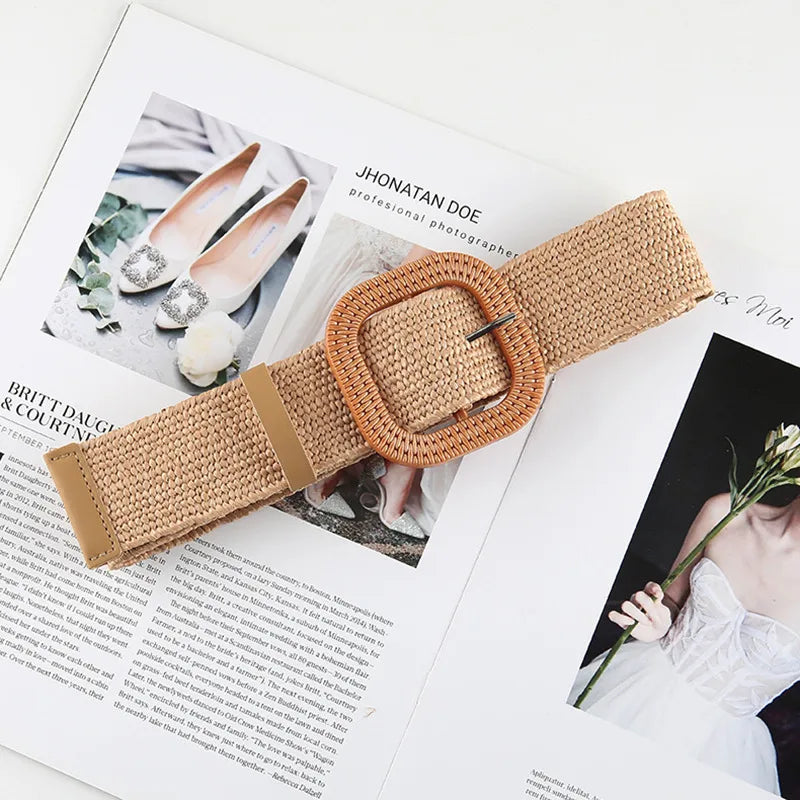 Elegant Basic Solid Color Straw Women'S Woven Belts