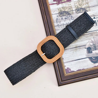 Elegant Basic Solid Color Straw Women'S Woven Belts