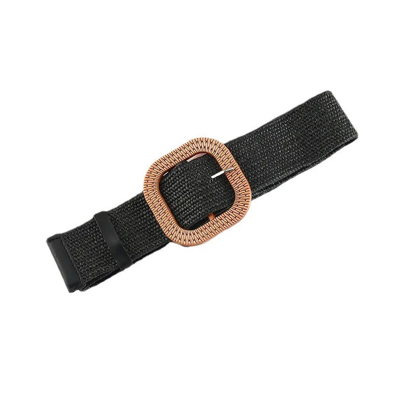 Elegant Basic Solid Color Straw Women'S Woven Belts