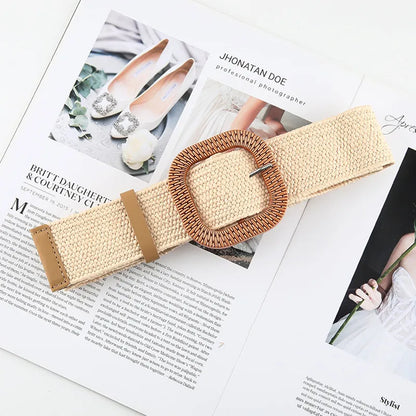 Elegant Basic Solid Color Straw Women'S Woven Belts