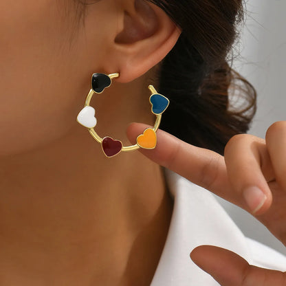 Elegant Basic Streetwear Heart Shape Alloy Enamel Women's Ear Studs