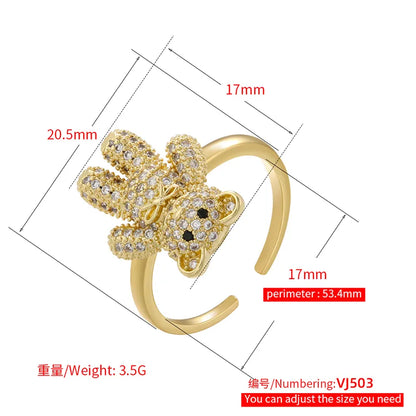 Elegant Bear Copper Plating Inlay Zircon 18k Gold Plated Open Rings